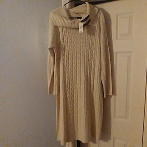 Cable knit mock turtleneck sweater dress